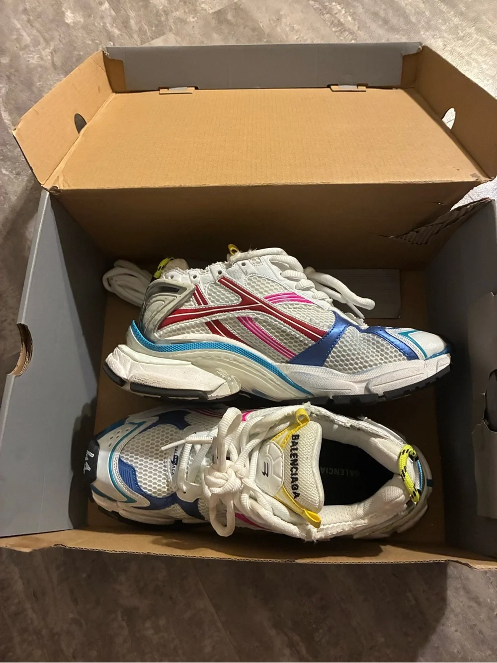 Balenciaga White Sneakers with Blue, Pink and Yellow Accents - Kids
